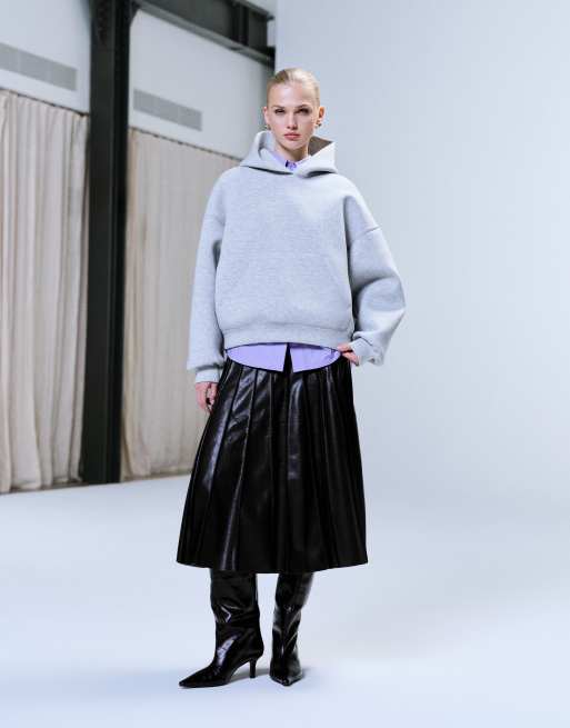 Weekday - Oversized hoodie van stof in scuba-stijl in gemêleerd grijs, 3 van 4