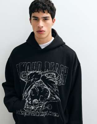 Weekday Oversized Hoodie With Beyond Reach Graphic Print In Black