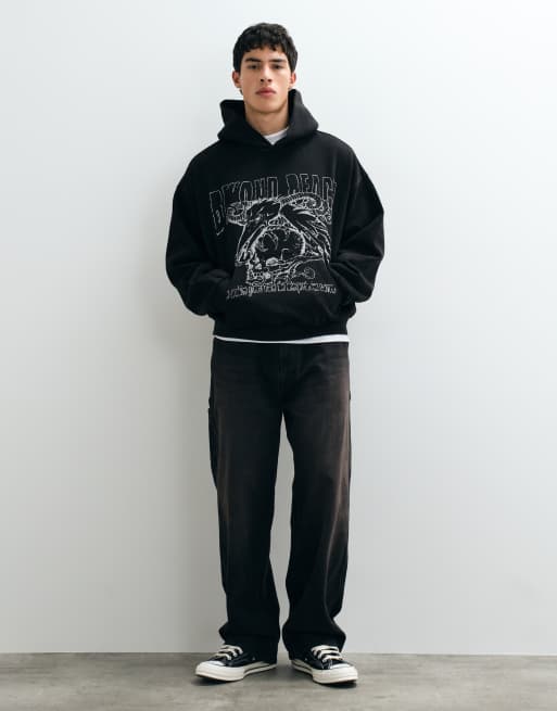 Weekday oversized hoodie with beyond reach graphic print in black, 3 of 5