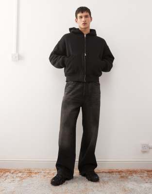 Weekday Oversized Hoodie With Borg Fleece Lining In Black