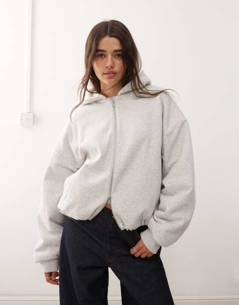 Weekday oversized hoodie with borg lining in gray melange - view 1