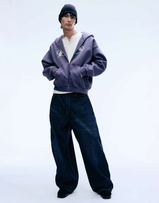 Weekday oversized hoodie with scribble graphic in washed purple, 2 of 4