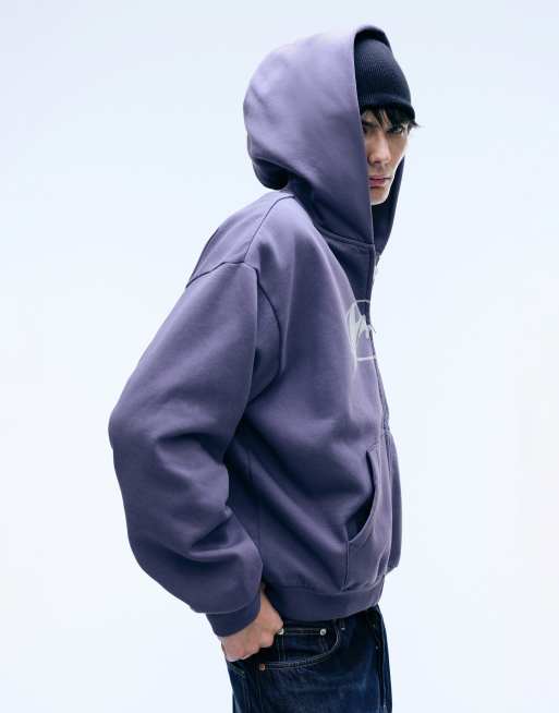 Weekday oversized hoodie with scribble graphic in washed purple, 3 of 4