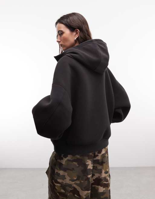 Weekday oversized hættetrøje med lynlås og høj krave i bonded fleece i sort, 2 af 4
