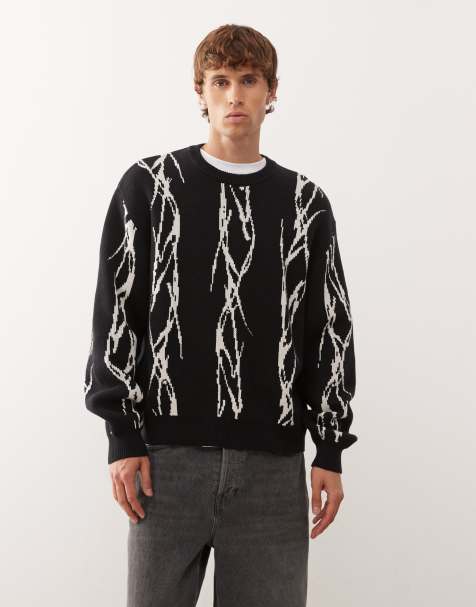 Weekday - Oversized jacquard trui met prikkeldraad-motief in zwart - view 1
