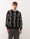 [Weekday] Weekday oversized jumper with barbed wire graphic jaqcuard in black M Black
