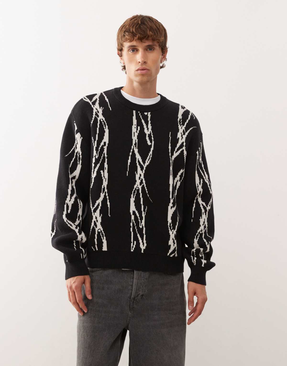 Weekday oversized jumper with barbed wire graphic jaqcuard in black