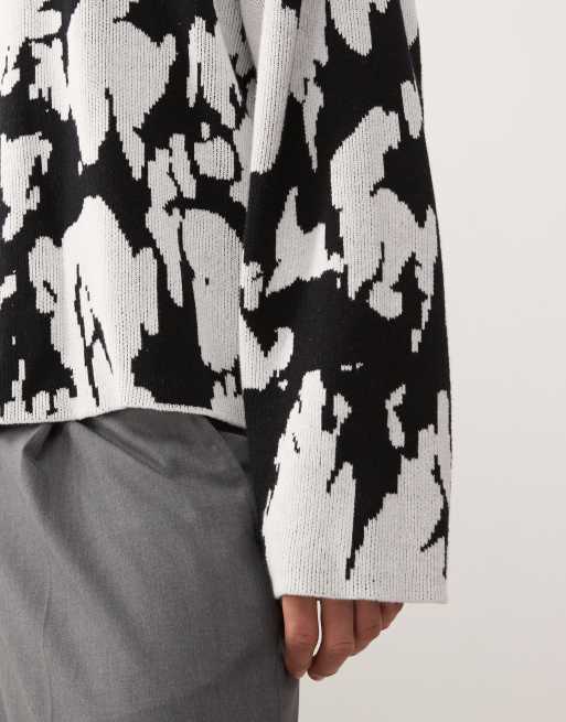 Weekday oversized jumper with graphic jacquard in white and black, 5 of 5
