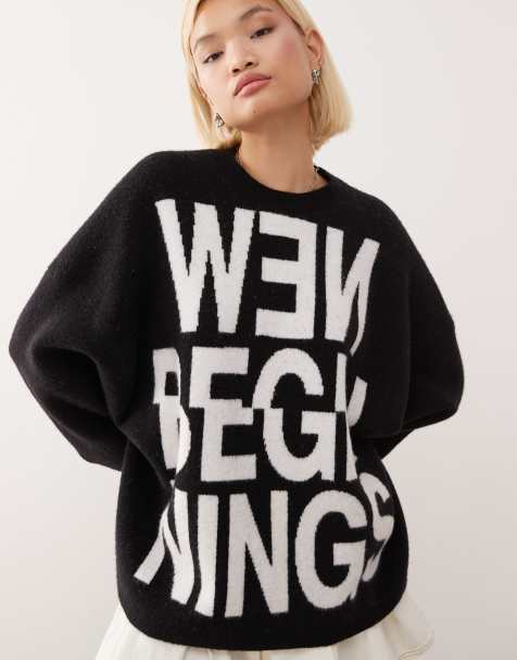 Weekday oversized jumper with new beginnings jacquard design in black - view 1
