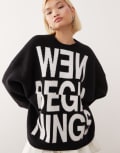 [Weekday] Weekday oversized jumper with New Beginnings jacquard design in black XL Black