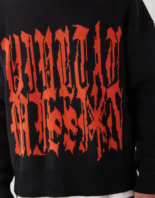 Weekday oversized jumper with red graphic jacquard in black, 5 of 5