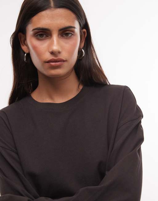 Weekday oversized langærmet T-shirt-kjole i brun kun hos ASOS, 3 af 4