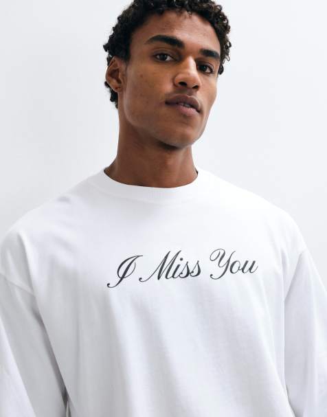 Weekday oversized langærmet T-shirt med I miss you-grafik i hvid - view 1