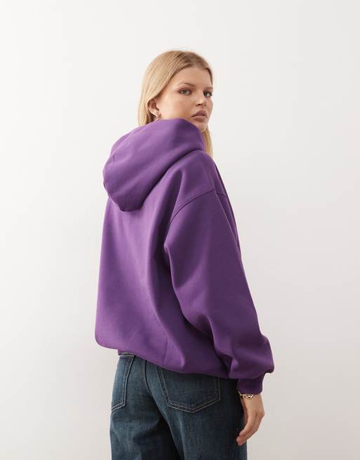 Weekday - Oversized lilla hættetrøje i kraftig jersey, 3 af 4