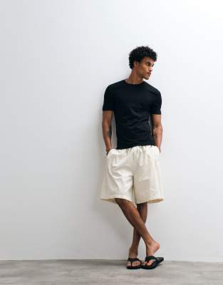 Weekday Oversized Linen Blend Shorts In Brown