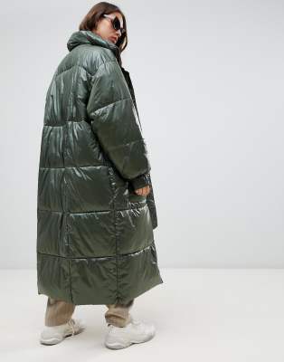 green long puffer coat