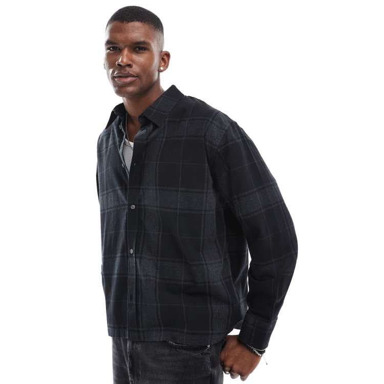 Weekday oversized long sleeve flannel shirt in black check | ASOS