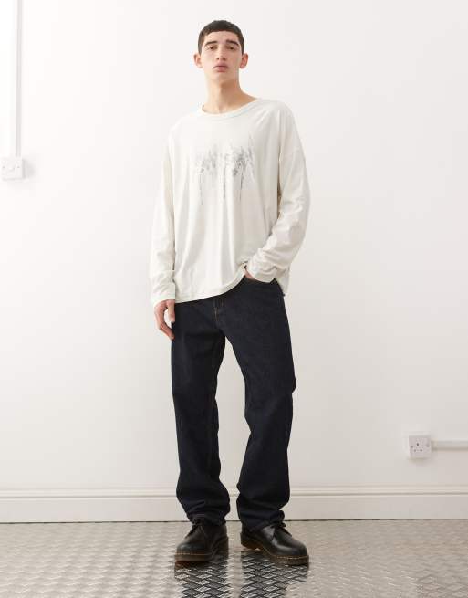 Weekday oversized long sleeve graphic top in off white | ASOS