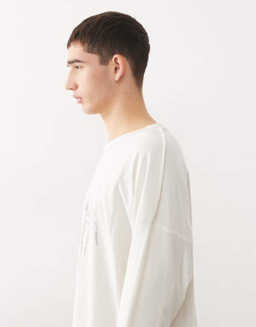 Weekday oversized long sleeve graphic top in off white, 4 of 5
