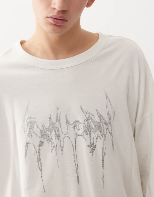 Weekday oversized long sleeve graphic top in off white, 5 of 5