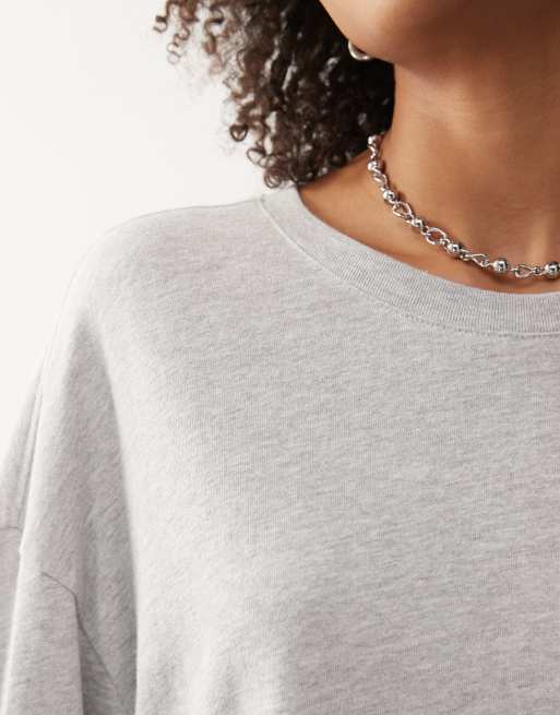 Weekday oversized long sleeve t-shirt dress in grey melange, 3 of 4