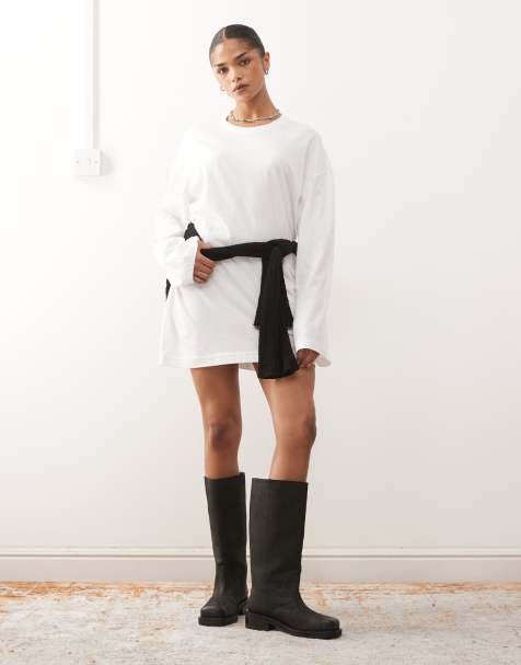 Weekday oversized long sleeve t-shirt dress in white - view 1