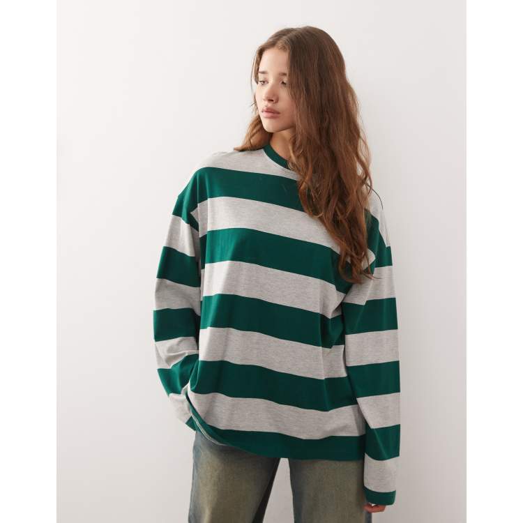 Weekday oversized long sleeve T-shirt in green & gray melange