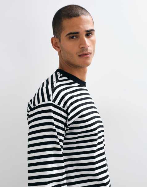 Weekday oversized long sleeve t-shirt in light black and white stripe - view 1
