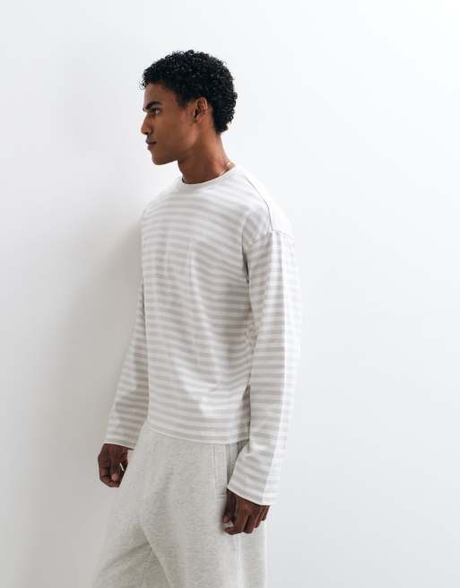 Weekday oversized long sleeve t-shirt in light mole and white stripe, 5 of 5