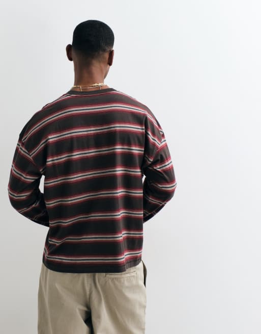 Weekday oversized long sleeve t-shirt in red and brown stripe, 4 of 5