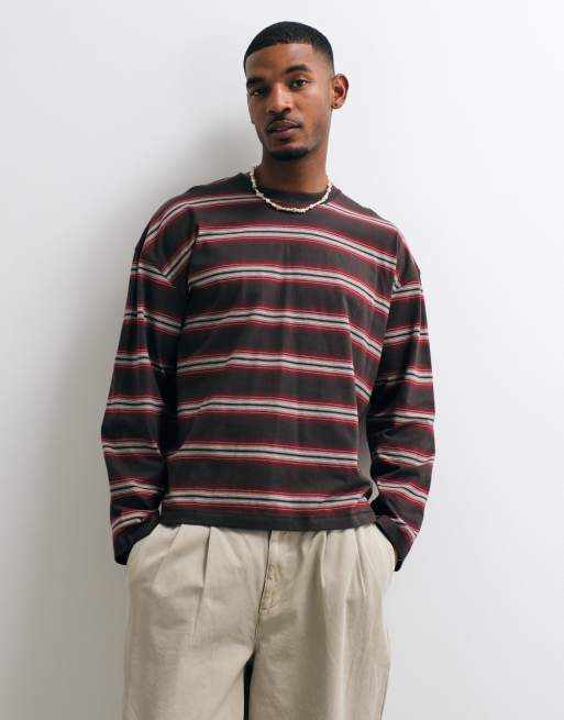 Weekday oversized long sleeve t-shirt in red and brown stripe, 5 of 5