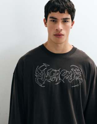 Weekday Oversized Long Sleeve T-shirt With Abstract Text Print In Multi