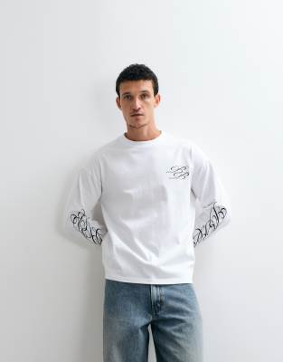 Weekday Oversized Long Sleeve T-shirt With Broken Beats Graphic Print In White
