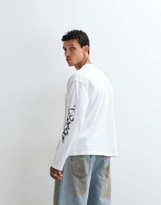 Weekday oversized long sleeve t-shirt with graphic print in white, 5 of 5
