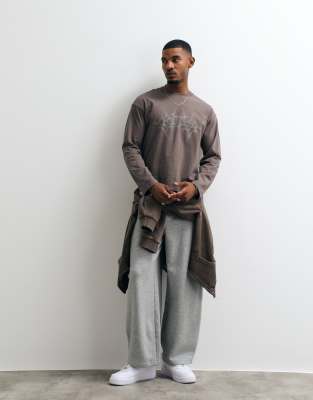 Weekday Oversized Long Sleeve T-shirt With Masterplan Graphic Print In Brown