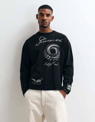 Weekday Oversized Long Sleeve T-shirt With Multi Graphic Print In Black