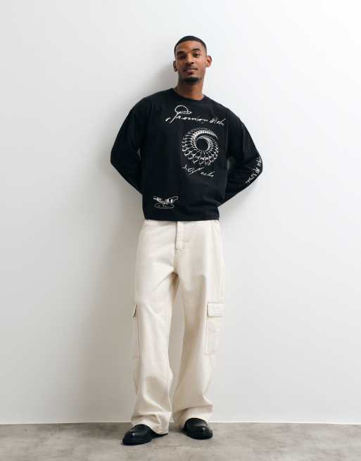 Weekday oversized long sleeve T-shirt with multi graphic print in black, 2 of 5