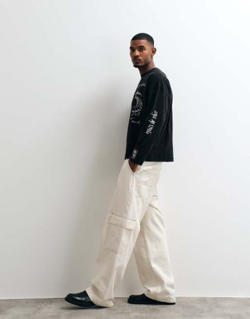 Weekday oversized long sleeve T-shirt with multi graphic print in black, 4 of 5