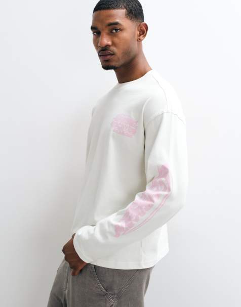 Weekday oversized long sleeve t-shirt with pink graphics in white - view 1