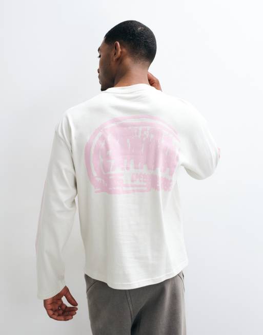 Weekday oversized long sleeve t-shirt with pink graphics in white, 2 of 5