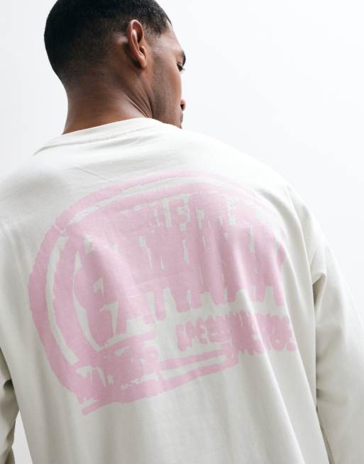 Weekday oversized long sleeve t-shirt with pink graphics in white, 4 of 5