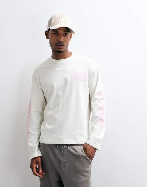 Weekday oversized long sleeve t-shirt with pink graphics in white, 5 of 5