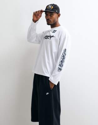 Weekday Oversized Long Sleeve T-shirt With Racer Graphic Prints In White