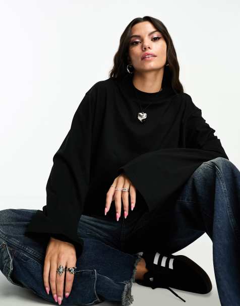 Weekday oversized long sleeve top in black - view 1