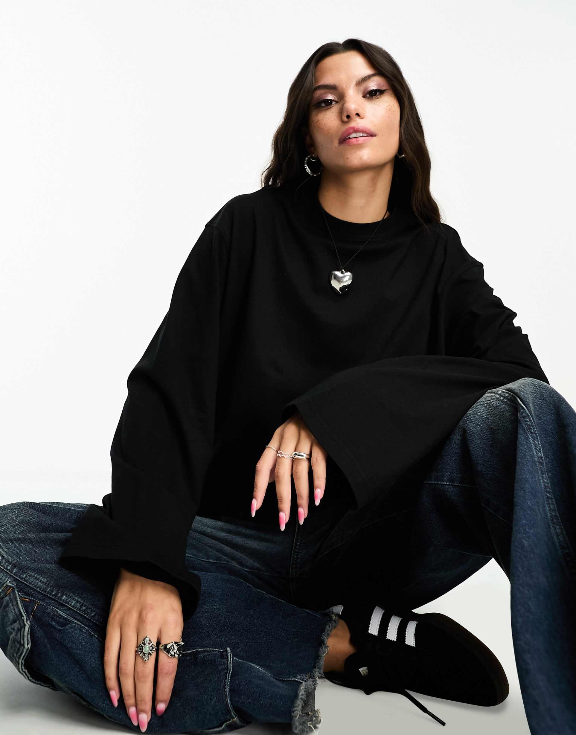weekday oversized long sleeve top in black