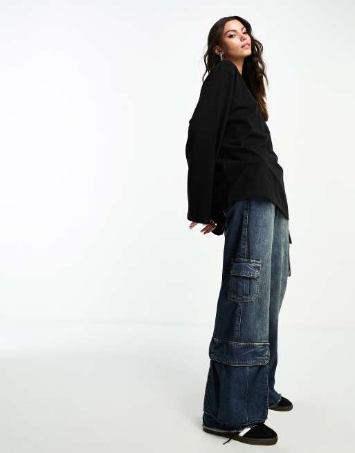 Weekday oversized long sleeve top in black, 3 of 4