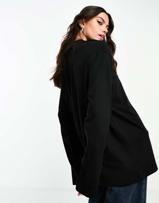 Weekday oversized long sleeve top in black, 4 of 4