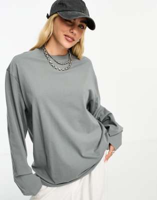 Weekday Oversized Long Sleeve Top In Gray In Gray