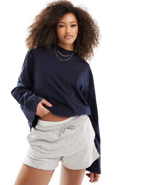 Weekday oversized long sleeve top in navy - view 1
