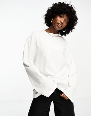 Weekday oversized long sleeve top in white
